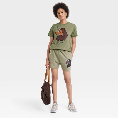 Women's Afro Unicorn Short Sleeve Graphic Boyfriend T-Shirt - Green 2 Women's Afro Unicorn Short Sleeve Graphic Boyfriend T-Shirt - Green - Image 2