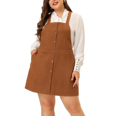 Agnes Orinda Women's Plus Size High Waist A-Line Suede Overall Suspender Dress 5 Agnes Orinda Women's Plus Size High Waist A-Line Suede Overall Suspender Dress - Image 5