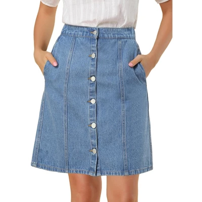 Allegra K Women's Elastic Back Short Button Down Denim Skirts With Pockets 9 Allegra K Women's Elastic Back Short Button Down Denim Skirts With Pockets - Image 9