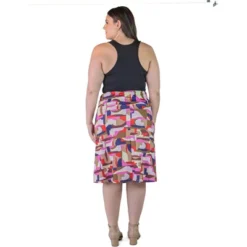 Plus Size Knee Length Abstract Print Elastic Waistband Skirt
