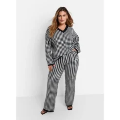 Rebdolls Women's Octavia Checkered Knit Wide Leg Pants W. Pockets -Avene Clothing Shop GUEST bd266152 49ca 4684 becd ac5f2c681e94