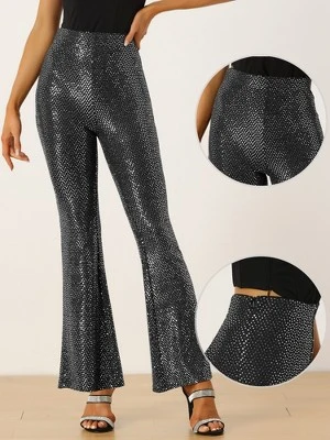 Allegra K Sequin Pants For Women's Sparkle Bell Bottoms Stretch Shiny Flare Pants 1 Allegra K Sequin Pants For Women's Sparkle Bell Bottoms Stretch Shiny Flare Pants