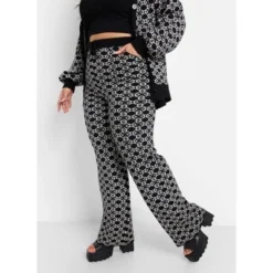 Rebdolls Women's Heidi Abstract Print Knit Wide Leg Pants W. Pockets