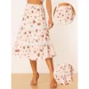 Allegra K Women's Floral Midi Skirts Elastic Waist Tiered Flowy Chiffon Skirts