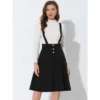 Allegra K Women's High Waist Solid Color Button Decor Flared Midi Suspender Skirt