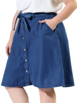 Agnes Orinda Women's Plus Size Denim Tie Waist Button Front A-Line Midi Skirts -Avene Clothing Shop GUEST c5c22cc5 813a 4bfe 935f 9bb6e08f7ad6