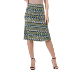 24seven Comfort Apparel Womens Green Geometric Elastic Waist Knee Length Skirt -Avene Clothing Shop GUEST c5fd7c42 af9e 46ea 93be 0f8bf8418534