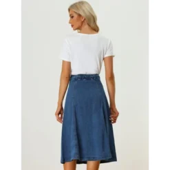 Allegra K Womens' Stretchy High Waist Buttons Front A-Line Flowy Midi Skirts With Pocket -Avene Clothing Shop GUEST c6fac9bc 5811 4bf2 aa3a 6cbc7cc9e11c
