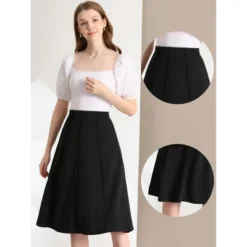 Allegra K Women's High Waist Stretch A-Line Pleated Flared Skirt