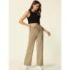 Seta T Women's Casual Ribbed Knit Elastic High Waist Tie Front Wide Leg Pants