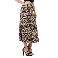 24seven Comfort Apparel Womens Brown Animal Print Maxi Skirt