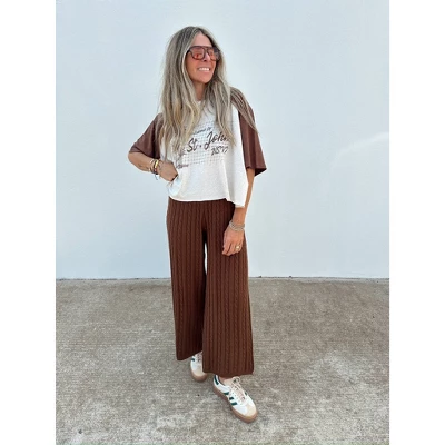 Women's Ascot + Hart Cropped St. John Elbow Sleeve Graphic T-Shirt - Brown 4 Women's Ascot + Hart Cropped St. John Elbow Sleeve Graphic T-Shirt - Brown - Image 4