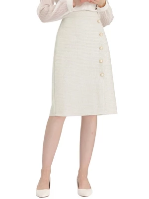 Allegra K Women's Plaid Tweed High Waist Button Decor Shiny Business Elegant Midi Skirt 7 Allegra K Women's Plaid Tweed High Waist Button Decor Shiny Business Elegant Midi Skirt - Image 7