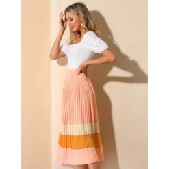 Allegra K Women's Elastic Waist Color Block A-Line Midi Pleated Chiffon Skirt -Avene Clothing Shop GUEST d143b3a7 c4cf 42ec 9bb4 d3692e30235b