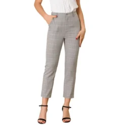 Allegra K Women's Plaid High Waist Elastic Back Office Work Ankle Pants -Avene Clothing Shop GUEST d26a0c9f 7ca1 4eb2 8055 7f842688c320
