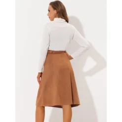 Allegra K Women's Casual Faux Suede Pockets Stretch A-line Midi Skirt With Belt -Avene Clothing Shop GUEST d32c8b7d c383 43db b2b3 4a2cf4f5beef
