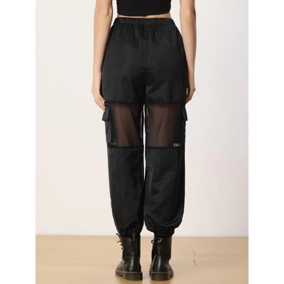 Allegra K Women's High Waist Sports Elastic Mesh Panel Sheer Baggy Cargo Pants 2 Allegra K Women's High Waist Sports Elastic Mesh Panel Sheer Baggy Cargo Pants - Image 2