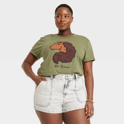 Women's Afro Unicorn Short Sleeve Graphic Boyfriend T-Shirt - Green 4 Women's Afro Unicorn Short Sleeve Graphic Boyfriend T-Shirt - Green - Image 4