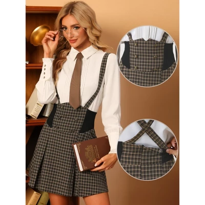 Allegra K Women's Overall Pinafore Plaid Mini Skirt 1 Allegra K Women's Overall Pinafore Plaid Mini Skirt