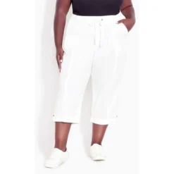 Women's Plus Size Cotton Roll Up Capri - White | AVENUE -Avene Clothing Shop GUEST dc2a3e47 cef3 433d 8ed1 aff0c1ef3d5a