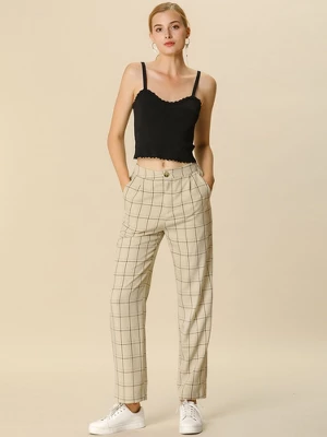 Allegra K Women's Plaid Elastic Waist Casual Work Office Long Trousers 2 Allegra K Women's Plaid Elastic Waist Casual Work Office Long Trousers - Image 2