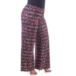24seven Comfort Apparel Red Print Elastic Waist Plus Size Palazzo Pants
