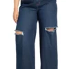 ELOQUII Women’s Plus Size Distressed Wide Leg Jeans