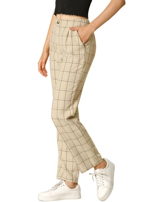 Allegra K Women's Plaid Elastic Waist Casual Work Office Long Trousers 6 Allegra K Women's Plaid Elastic Waist Casual Work Office Long Trousers - Image 6