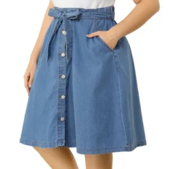 Agnes Orinda Women's Plus Size Denim Tie Waist Button Front A-Line Midi Skirts -Avene Clothing Shop GUEST e4fef5b6 4e78 4832 a66a 9e3b2ba9b316