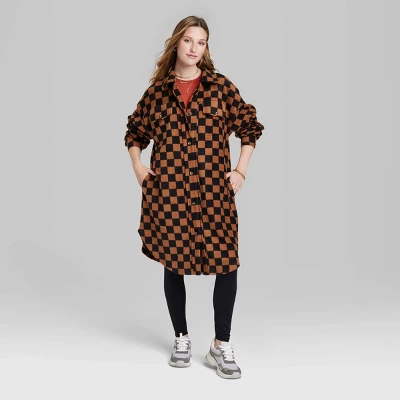 Women's Ascot + Hart Checkered Graphic Shacket - Brown 1 Women's Ascot + Hart Checkered Graphic Shacket - Brown