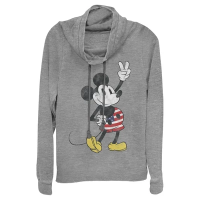 Junior's Mickey & Friends Retro American Peace Sign Cowl Neck Sweatshirt 3 Junior's Mickey & Friends Retro American Peace Sign Cowl Neck Sweatshirt - Image 3