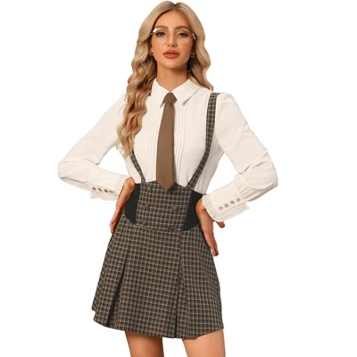 Allegra K Women's Overall Pinafore Plaid Mini Skirt 5 Allegra K Women's Overall Pinafore Plaid Mini Skirt - Image 5