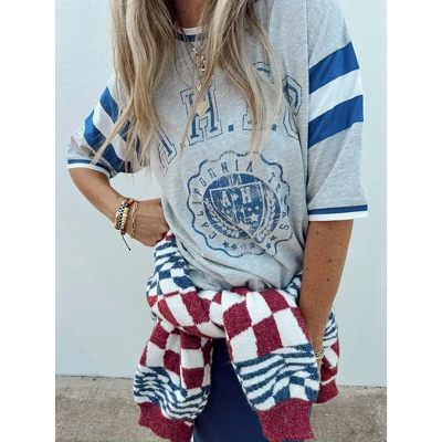 Women's Ascot + Hart Varsity Elbow Sleeve Graphic T-Shirt - Gray 5 Women's Ascot + Hart Varsity Elbow Sleeve Graphic T-Shirt - Gray - Image 5