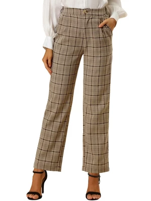 Allegra K Women's Plaid Elastic Waist Casual Work Office Long Trousers 18 Allegra K Women's Plaid Elastic Waist Casual Work Office Long Trousers - Image 18