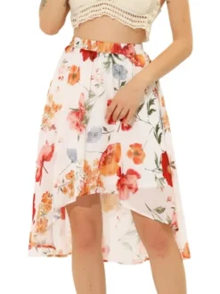 Allegra K Women's High Low Hem Elastic Waist Lurex Chiffon A-Line Midi Floral Skirt -Avene Clothing Shop GUEST efab7dfc 699c 455f b4d0 fa9aecb08f0c