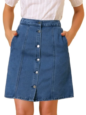 Allegra K Women's Elastic Back Short Button Down Denim Skirts With Pockets 8 Allegra K Women's Elastic Back Short Button Down Denim Skirts With Pockets - Image 8