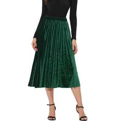 Allegra K Women's High Elastic Waist Velvet Pleated Swing Midi Skirt 6 Allegra K Women's High Elastic Waist Velvet Pleated Swing Midi Skirt - Image 6