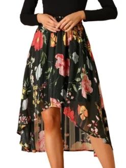 Allegra K Women's High Low Hem Elastic Waist Lurex Chiffon A-Line Midi Floral Skirt -Avene Clothing Shop GUEST f9fa0875 f24f 45e0 902f 8cae61ba358d